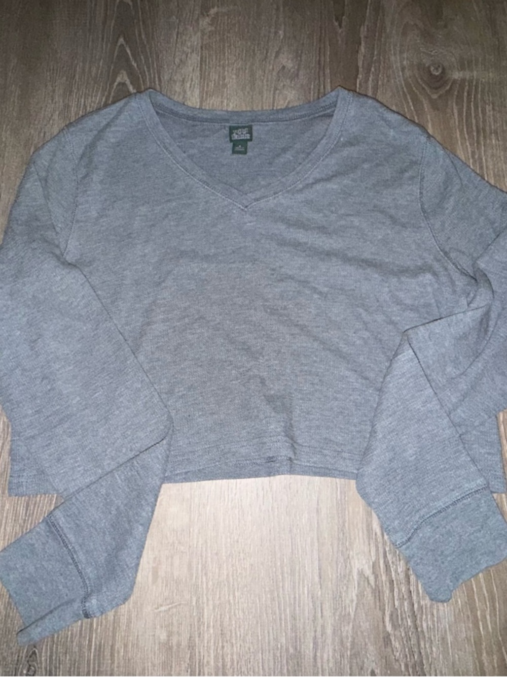 Wild Fable Gray Ribbed V-Neck Cropped Top